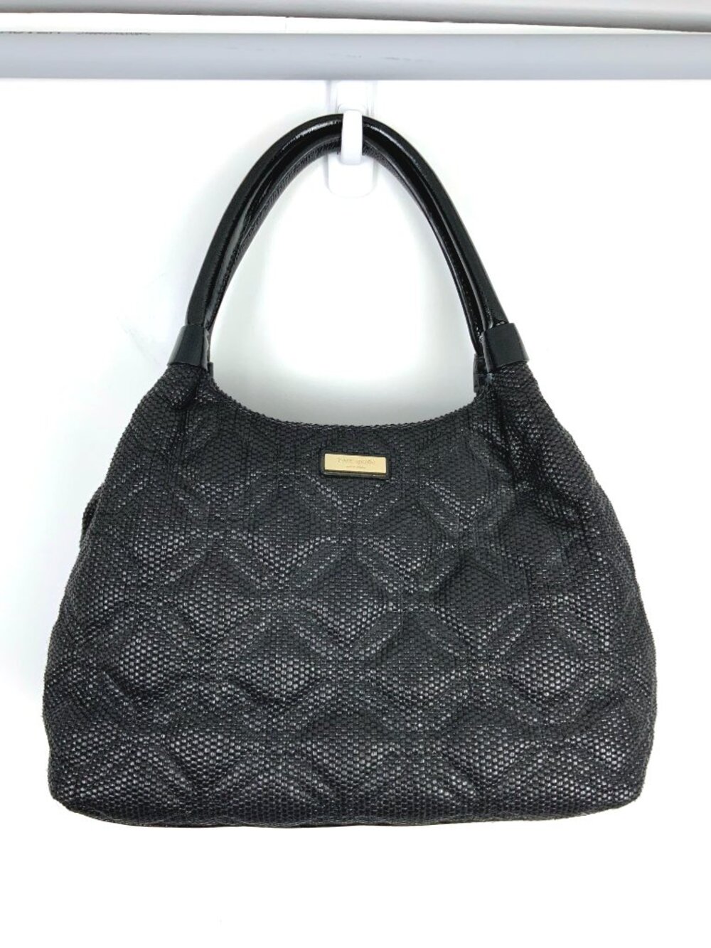 Kate Spade New York Black Quilted Woven Straw Satchel Hand Bag - Picture 13 of 16